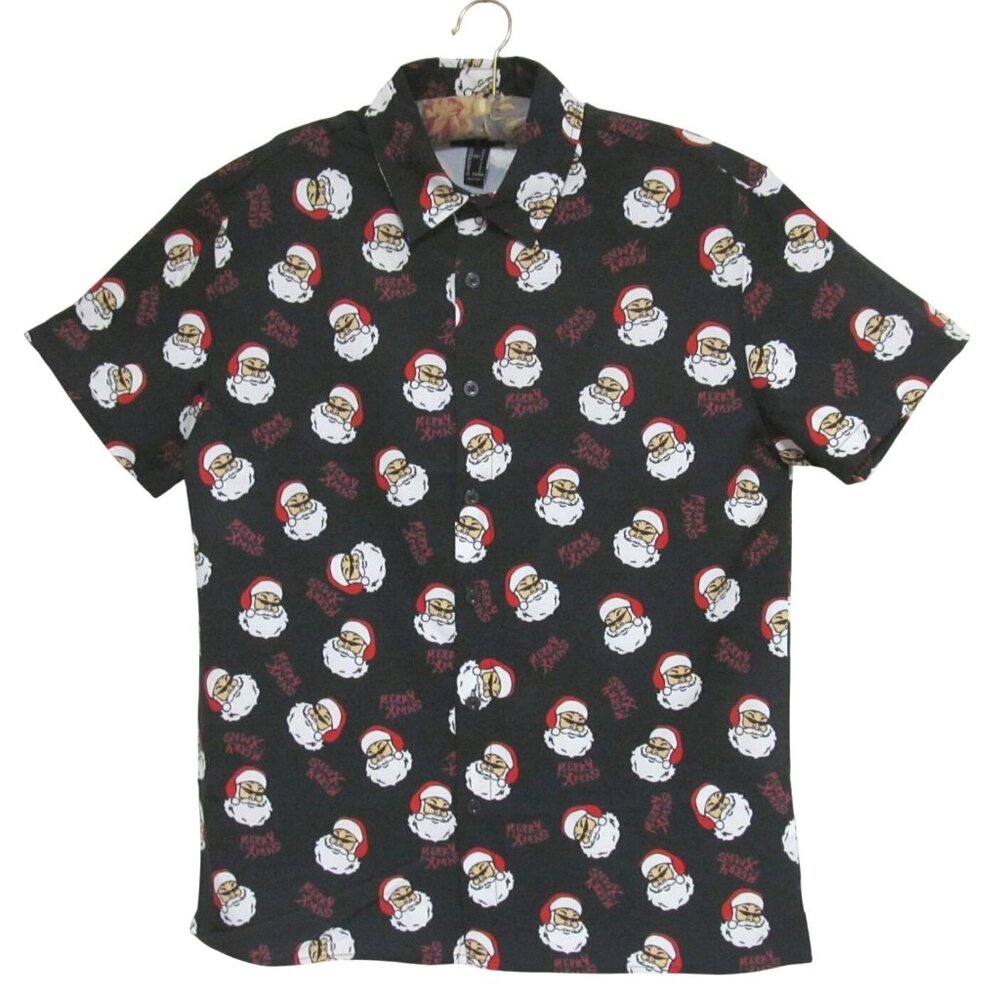 New Mens Christmas Santa Print Button Up Shirt Forever 21 Size Small
